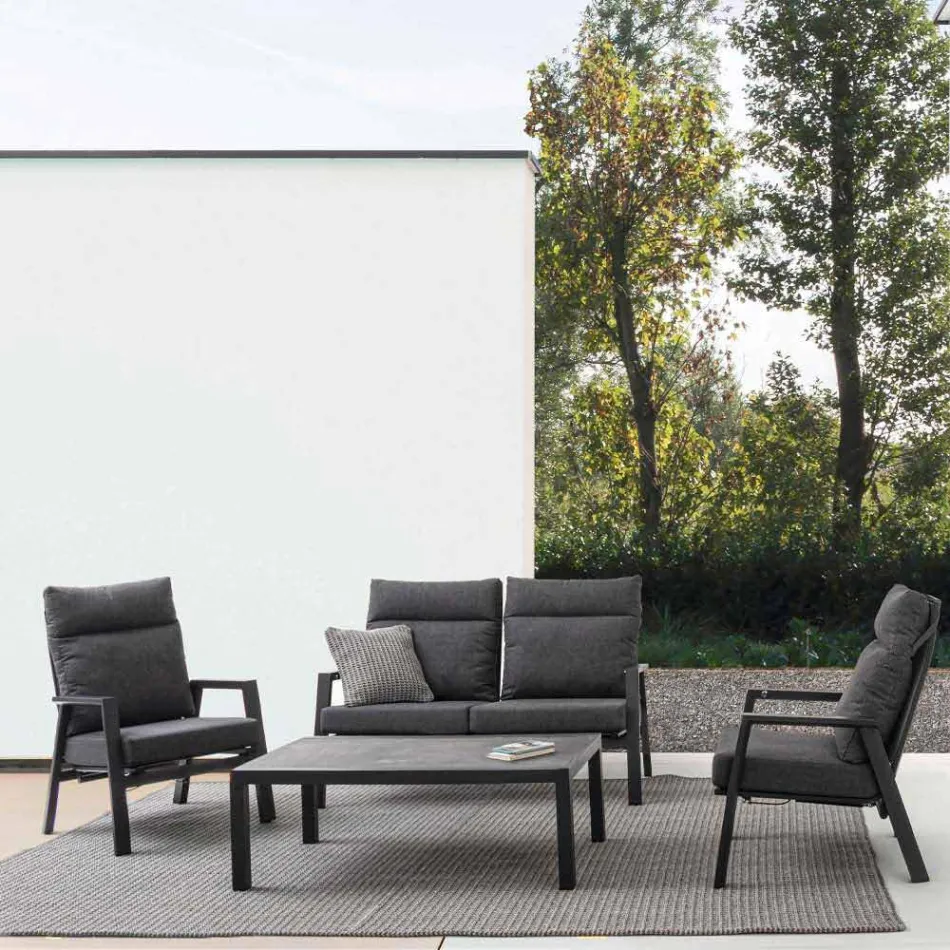 Udendørs sofabord med aluminiumsfod og keramikplade - Maino Viadurini