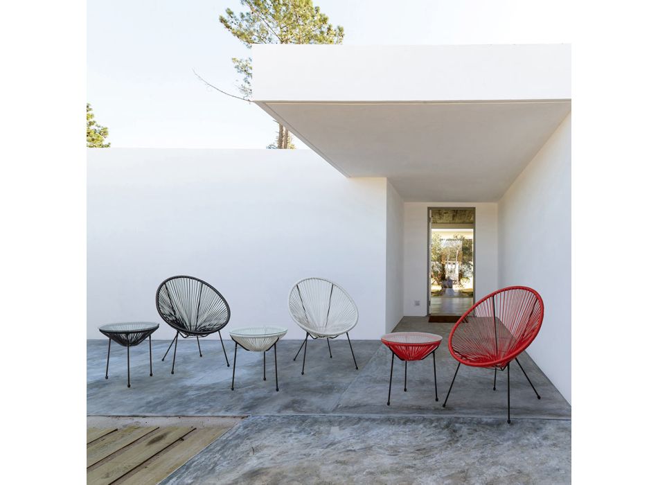 Udendørs stål sofabord med designer glasplade - Spumolizia Viadurini