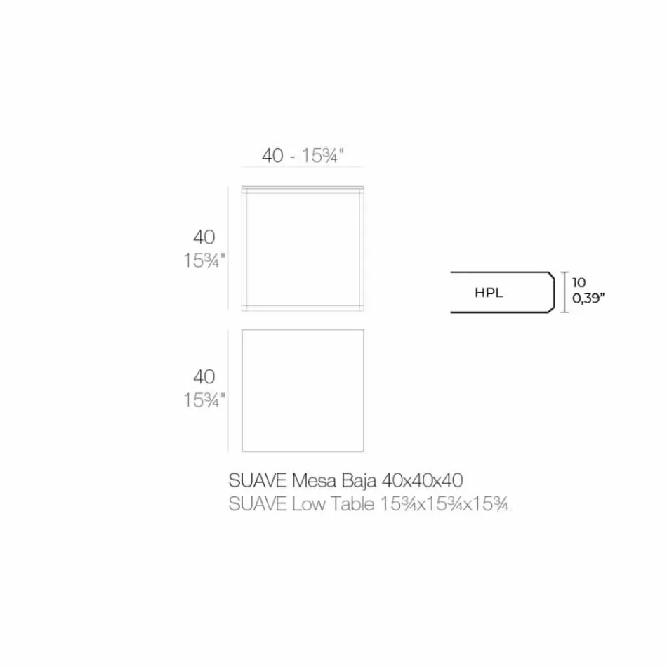 Udendørs sofabord i aluminium og firkantet sort laminat - Suave af Vondom Viadurini