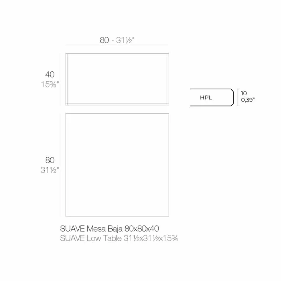 Udendørs sofabord i aluminium og firkantet sort laminat - Suave af Vondom Viadurini