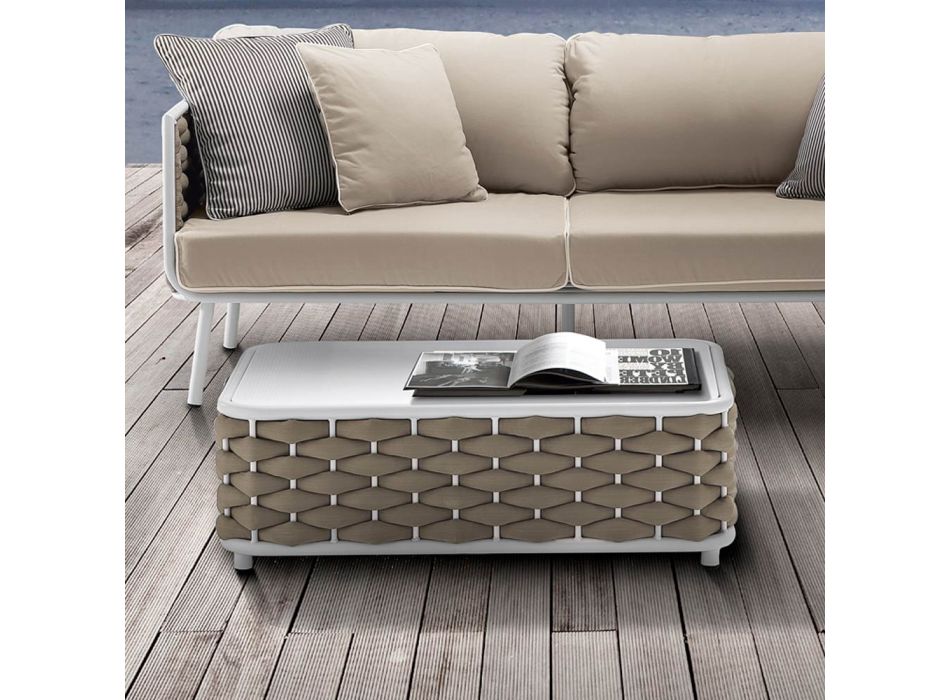 Udendørs sofabord i aluminium og håndvævet stof - Reda Viadurini
