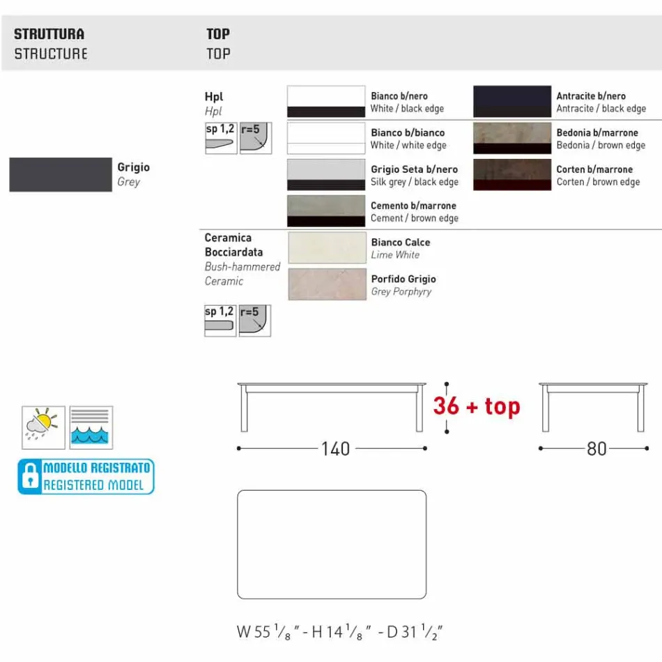 Varaschin System udendørs design bord i malet aluminium Viadurini