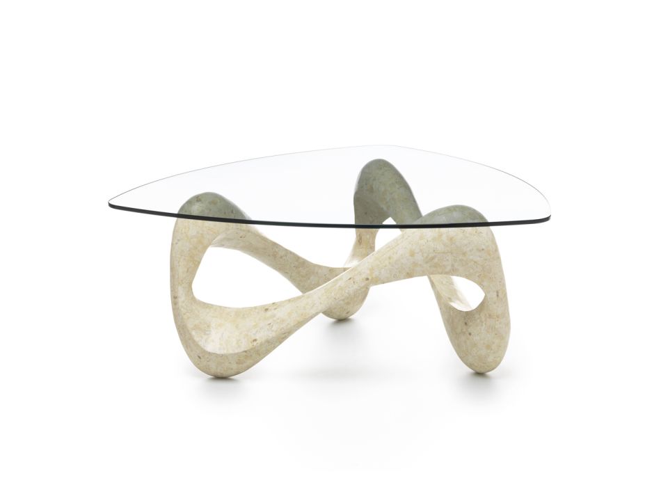 Sofabord med glasplade og Fossil Stone Base - Californien Viadurini