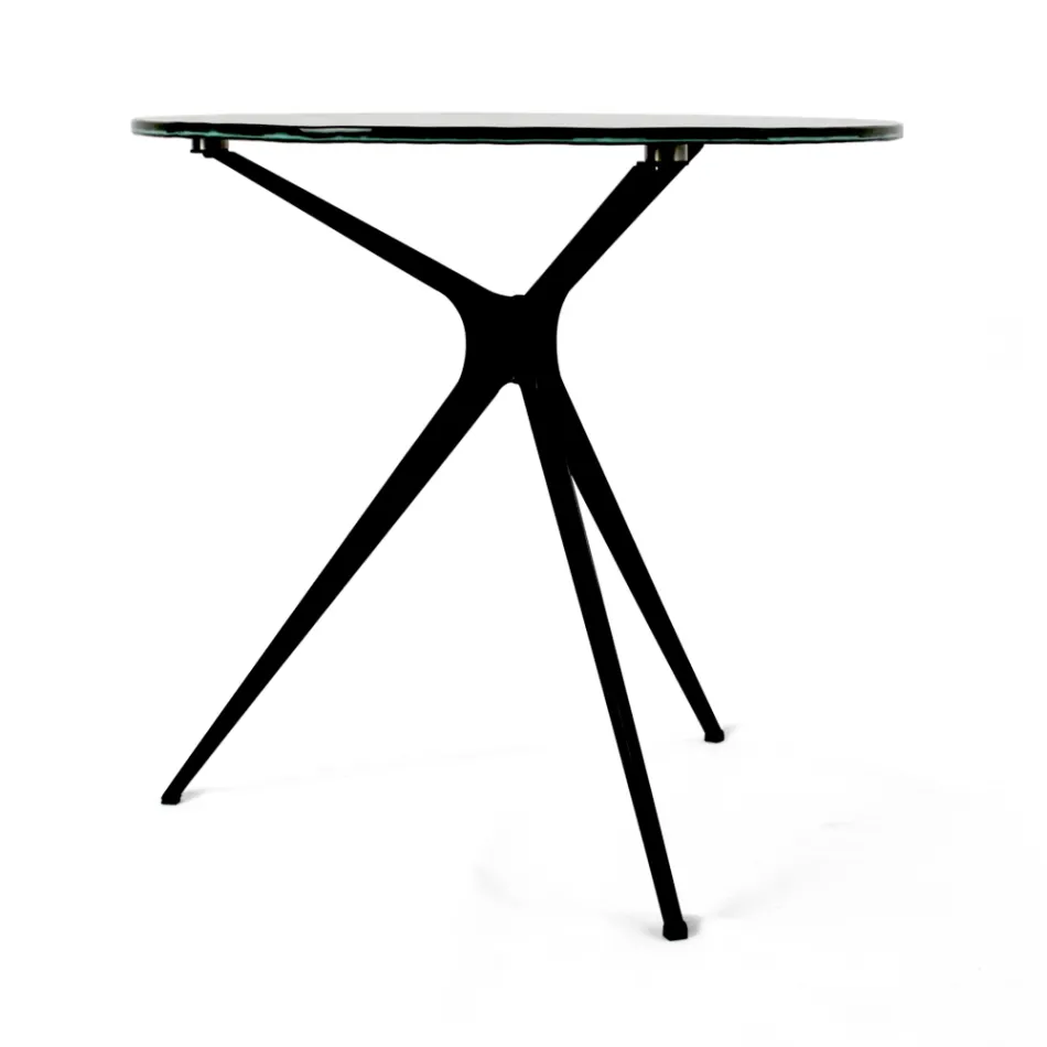 Sofabord med rund glasplade og 3 ben lavet i Italien - Siste Viadurini