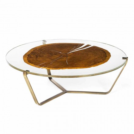 Sofabord med rund glas og træplade Fremstillet i Italien - Baviera Viadurini