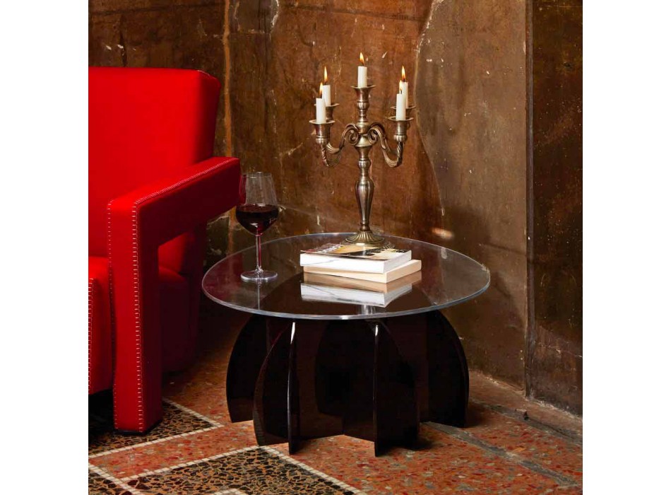 Sofabord med hylde og gennemsigtig sort base / satin Phil Viadurini