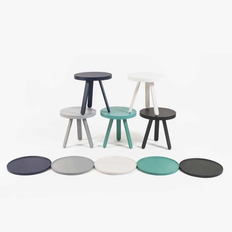 Design Sofabord med runde top og ben af massivt træ - Salerno Viadurini