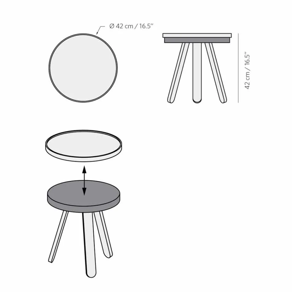 Design Sofabord med runde top og ben af massivt træ - Salerno Viadurini