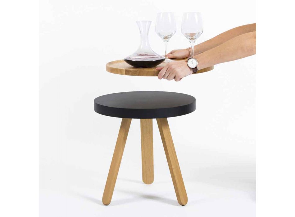 Design Sofabord med runde top og ben af massivt træ - Salerno Viadurini