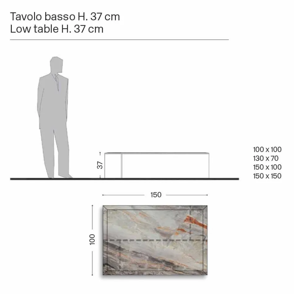 Design sofabord i marmor med glasbase fremstillet i Italien - Molino Viadurini