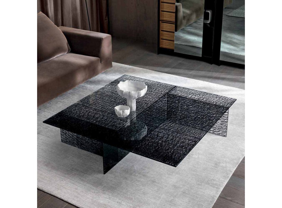 Design Sofabord Ekstralt dekoreret glas fremstillet i Italien - Sestola Viadurini