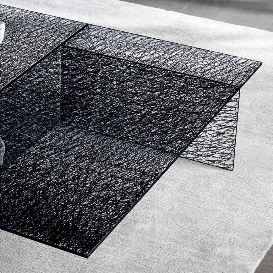 Design Sofabord Ekstralt dekoreret glas fremstillet i Italien - Sestola Viadurini