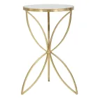 Sofabord i forgyldt jern med rund spejlplade - Umari Viadurini