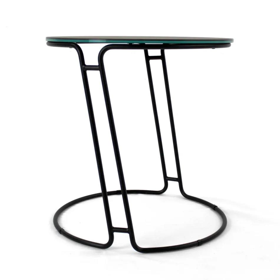 Sofabord i porcelæn Grès og rund base lavet i Italien - Tullia Viadurini