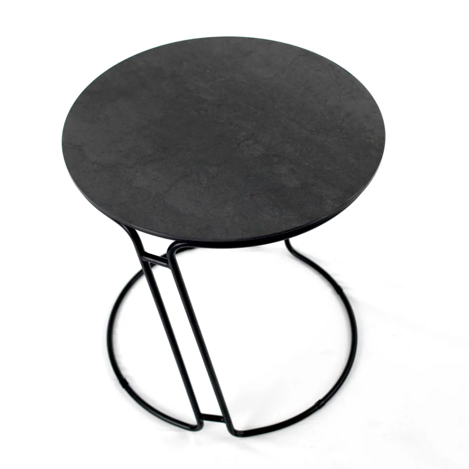 Sofabord i porcelæn Grès og rund base lavet i Italien - Tullia Viadurini