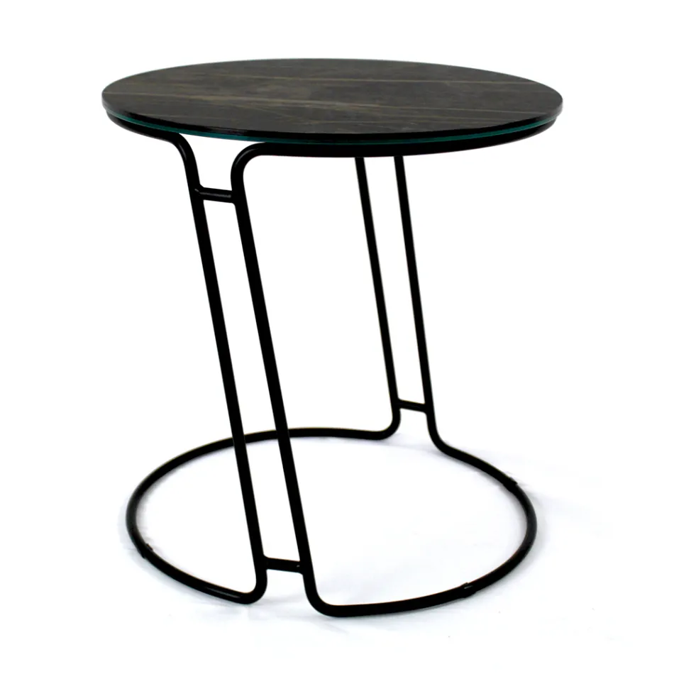 Sofabord i porcelæn Grès og rund base lavet i Italien - Tullia Viadurini