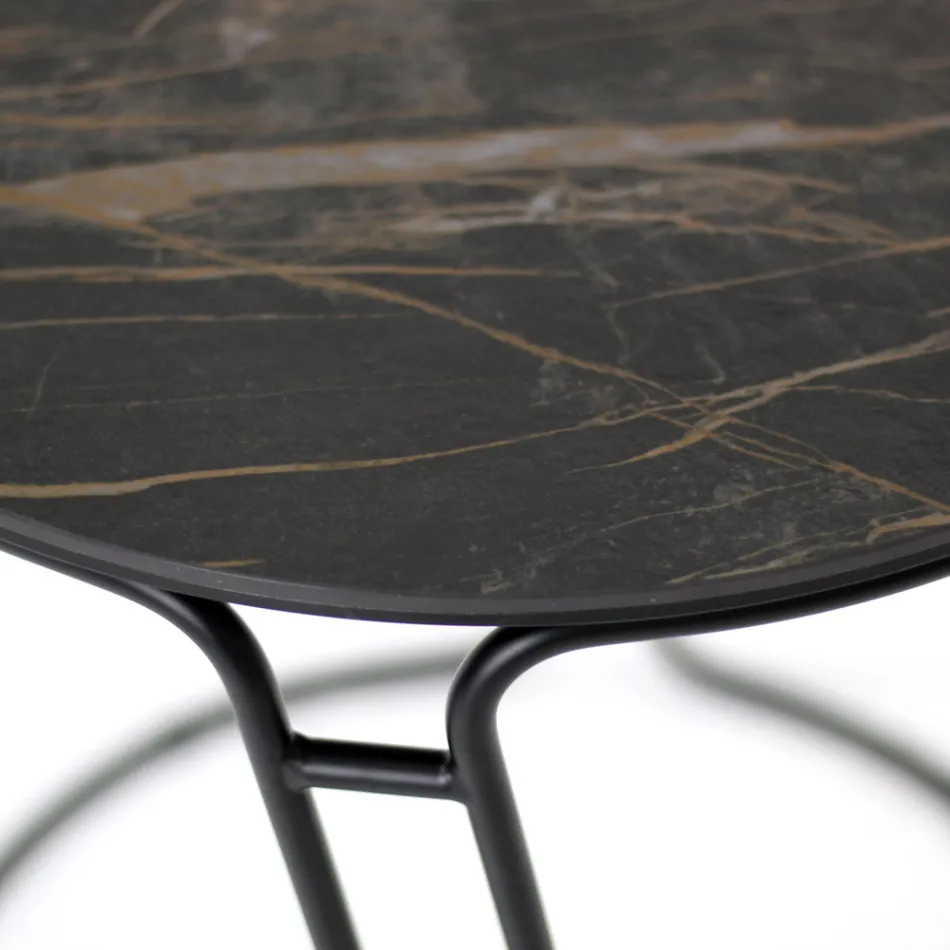 Sofabord i porcelæn Grès og rund base lavet i Italien - Tullia Viadurini