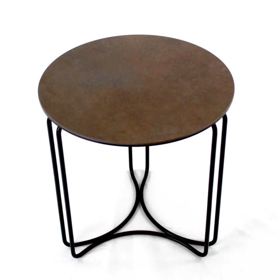 Sofabord i rundt stentøj og fod med 3 halvmåner Made in Italy - Arepa Viadurini