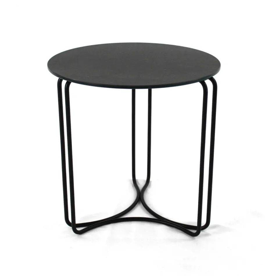 Sofabord i rundt stentøj og fod med 3 halvmåner Made in Italy - Arepa Viadurini