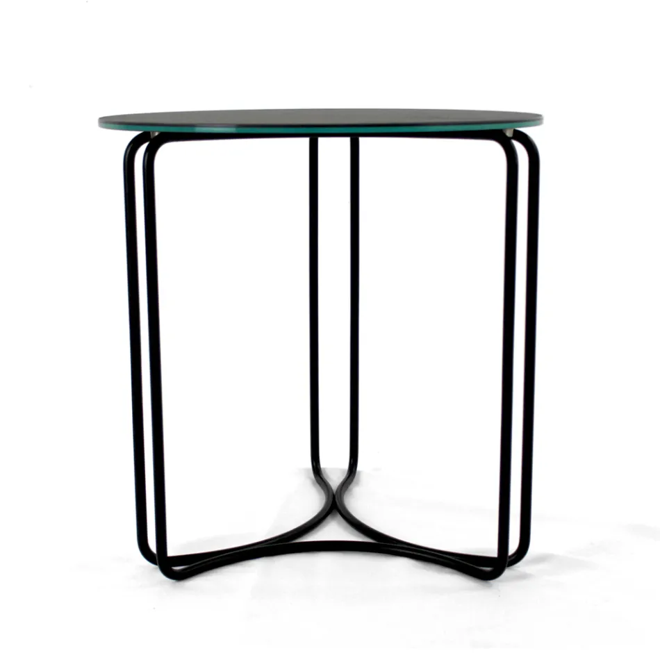 Sofabord i rundt stentøj og fod med 3 halvmåner Made in Italy - Arepa Viadurini