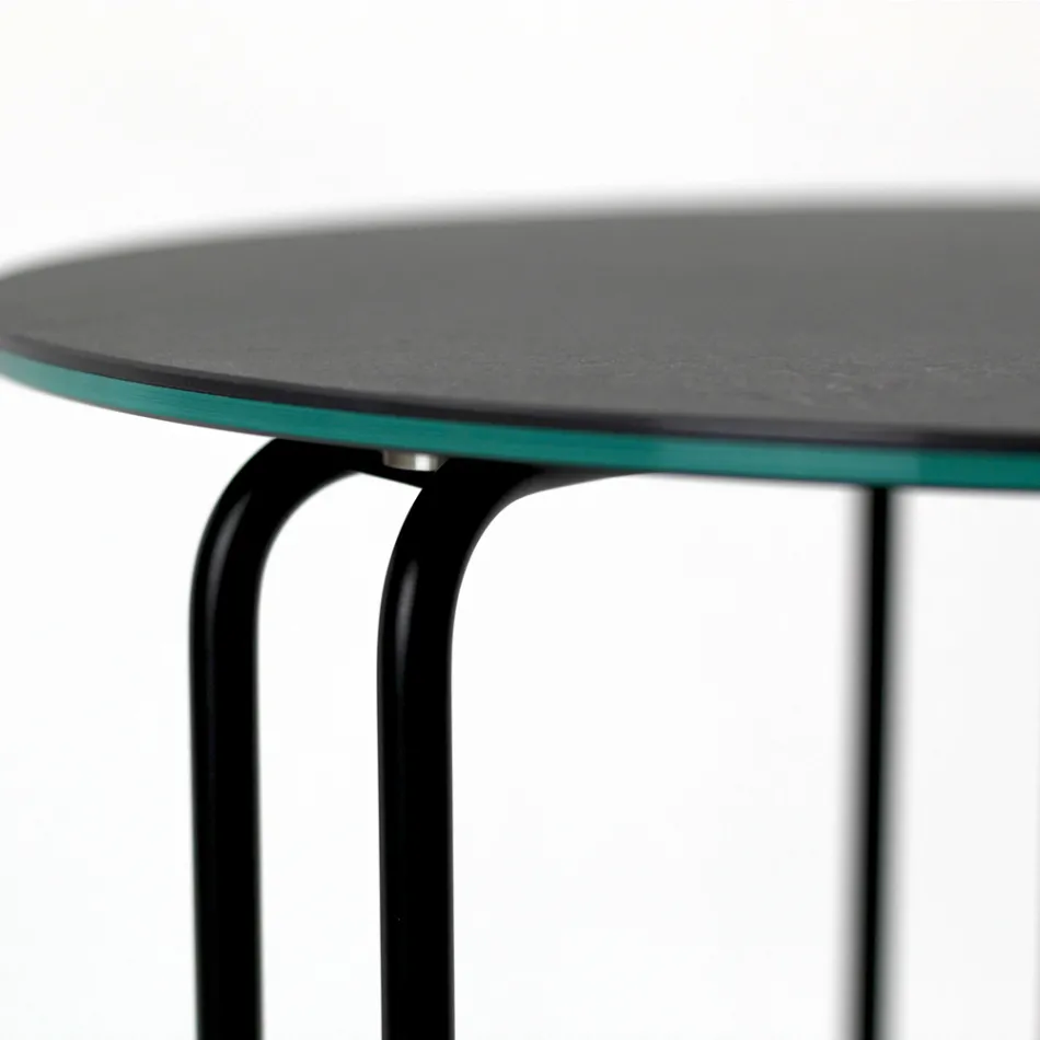 Sofabord i rundt stentøj og fod med 3 halvmåner Made in Italy - Arepa Viadurini