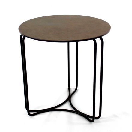 Sofabord i rundt stentøj og fod med 3 halvmåner Made in Italy - Arepa Viadurini