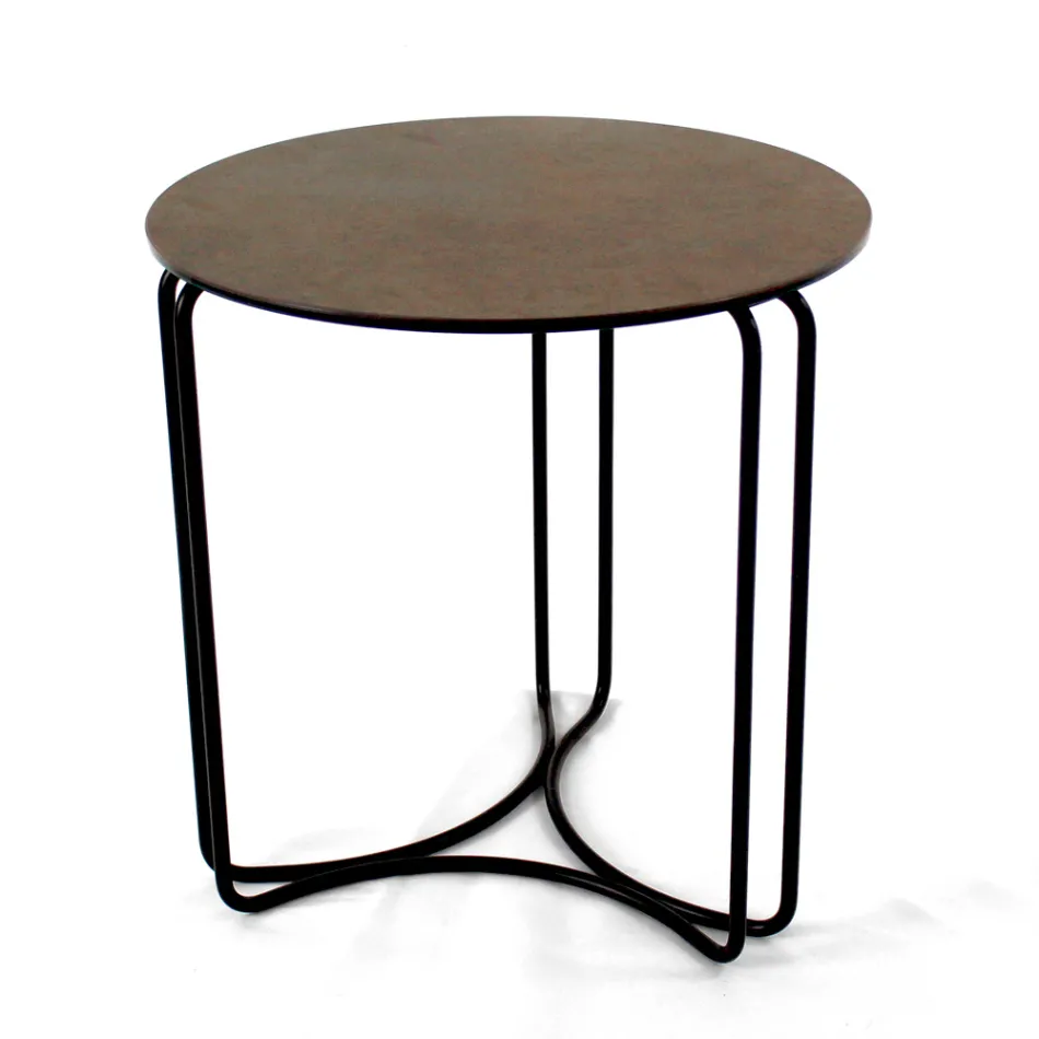 Sofabord i rundt stentøj og fod med 3 halvmåner Made in Italy - Arepa Viadurini