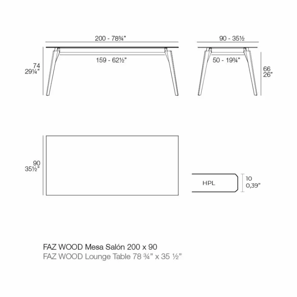 Sofabord i hvid eller sort laminat i 2 størrelser - Faz Wood af Vondom Viadurini