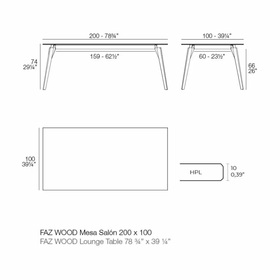 Sofabord i hvid eller sort laminat i 2 størrelser - Faz Wood af Vondom Viadurini