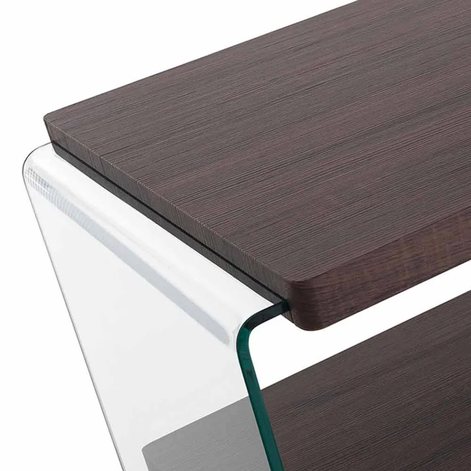 Sofabord i valnød-mdf og gennemsigtigt glas i 2 størrelser - Mindie Viadurini