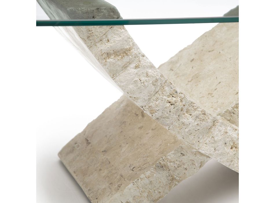 Fossil Stone sofabord med hærdet glasplade - Isabel Viadurini