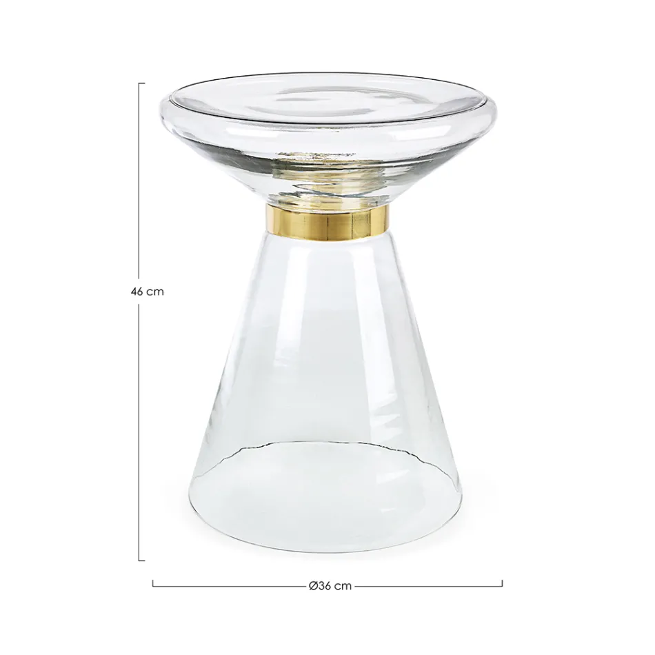 Sofabord i glas og dekoration i messingbelagt stål - Gabrio Viadurini