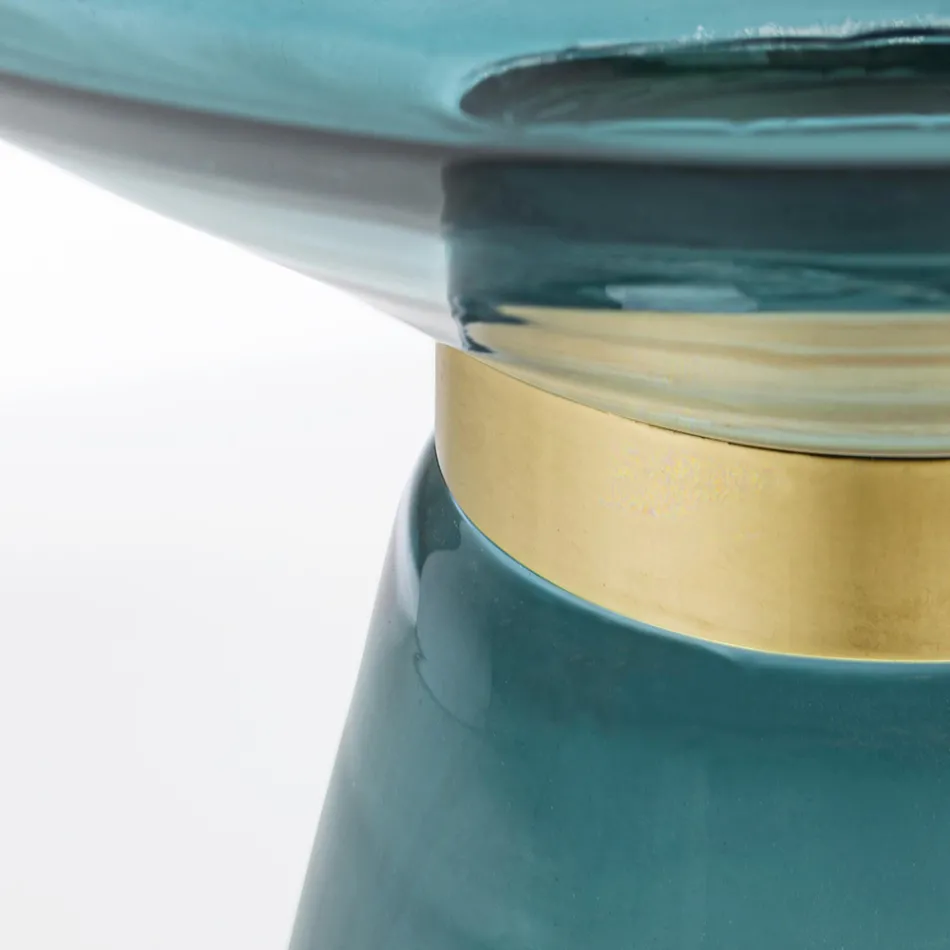 Sofabord i glas og dekoration i messingbelagt stål - Gabrio Viadurini