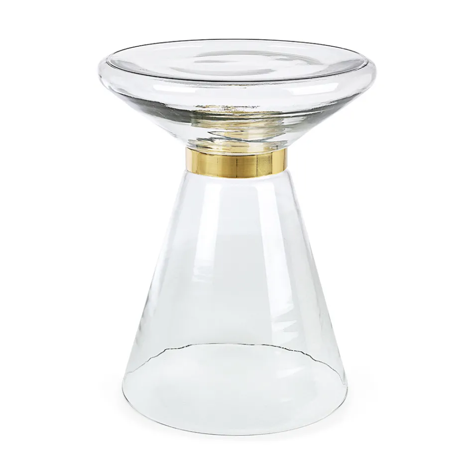 Sofabord i glas og dekoration i messingbelagt stål - Gabrio Viadurini