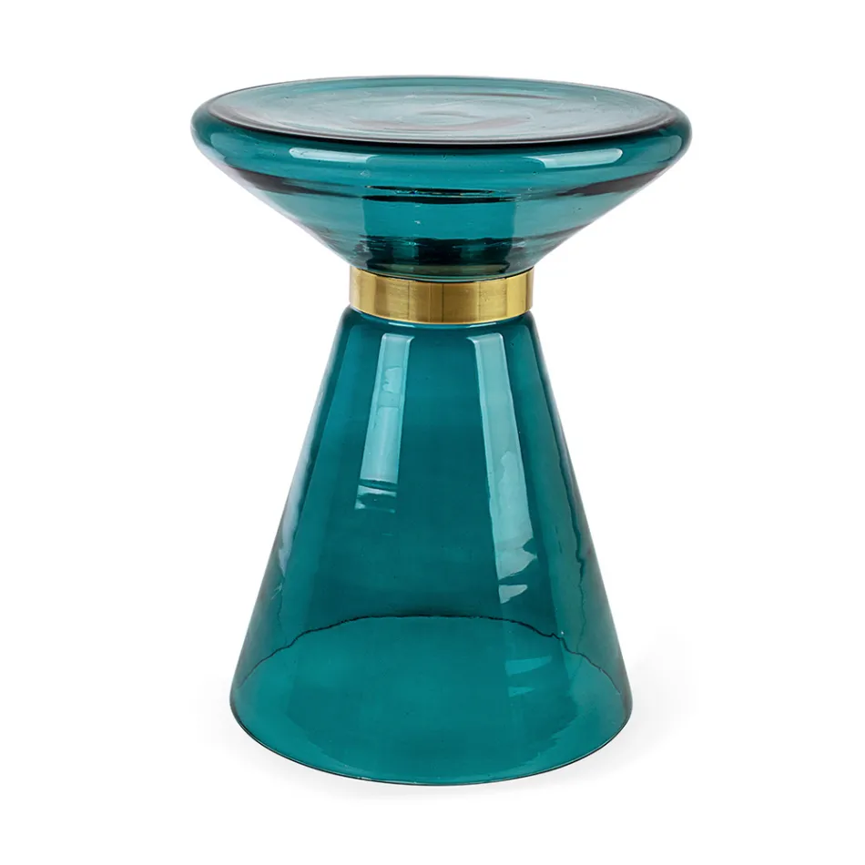 Sofabord i glas og dekoration i messingbelagt stål - Gabrio Viadurini