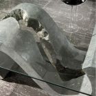 Sofabord i hærdet glas med Fossil Stone Base - Jordan Viadurini