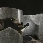 Sofabord i hærdet glas med Fossil Stone Base - Jordan Viadurini