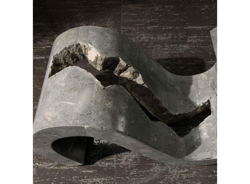 Sofabord i hærdet glas med Fossil Stone Base - Jordan Viadurini