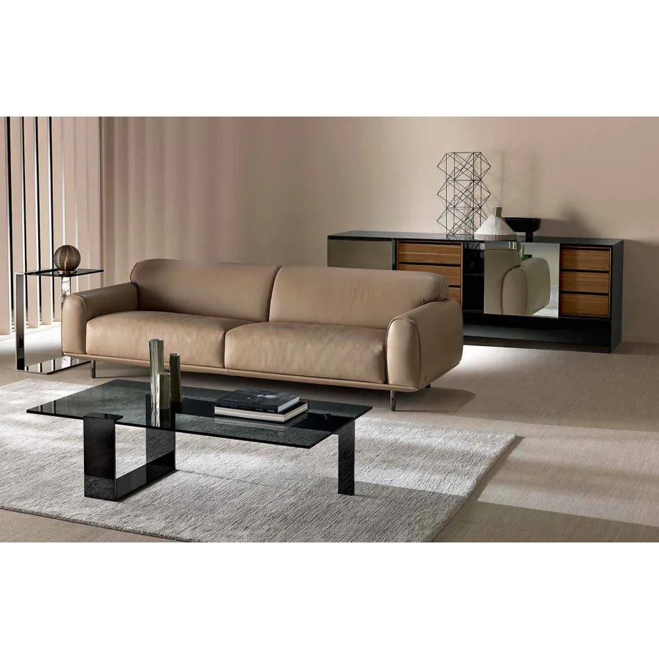 Moderne sofabord med røget glasplade og metalbund lavet i Italien - Scoby Viadurini