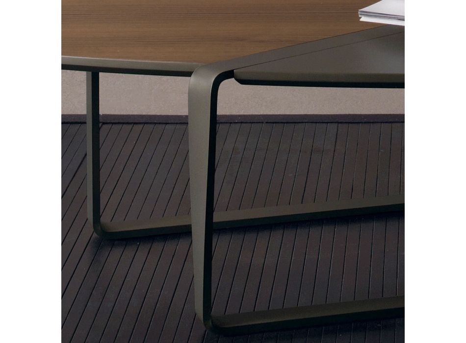 Ovalt sofabord i metal og tofarvet træplade - Comacchio Viadurini