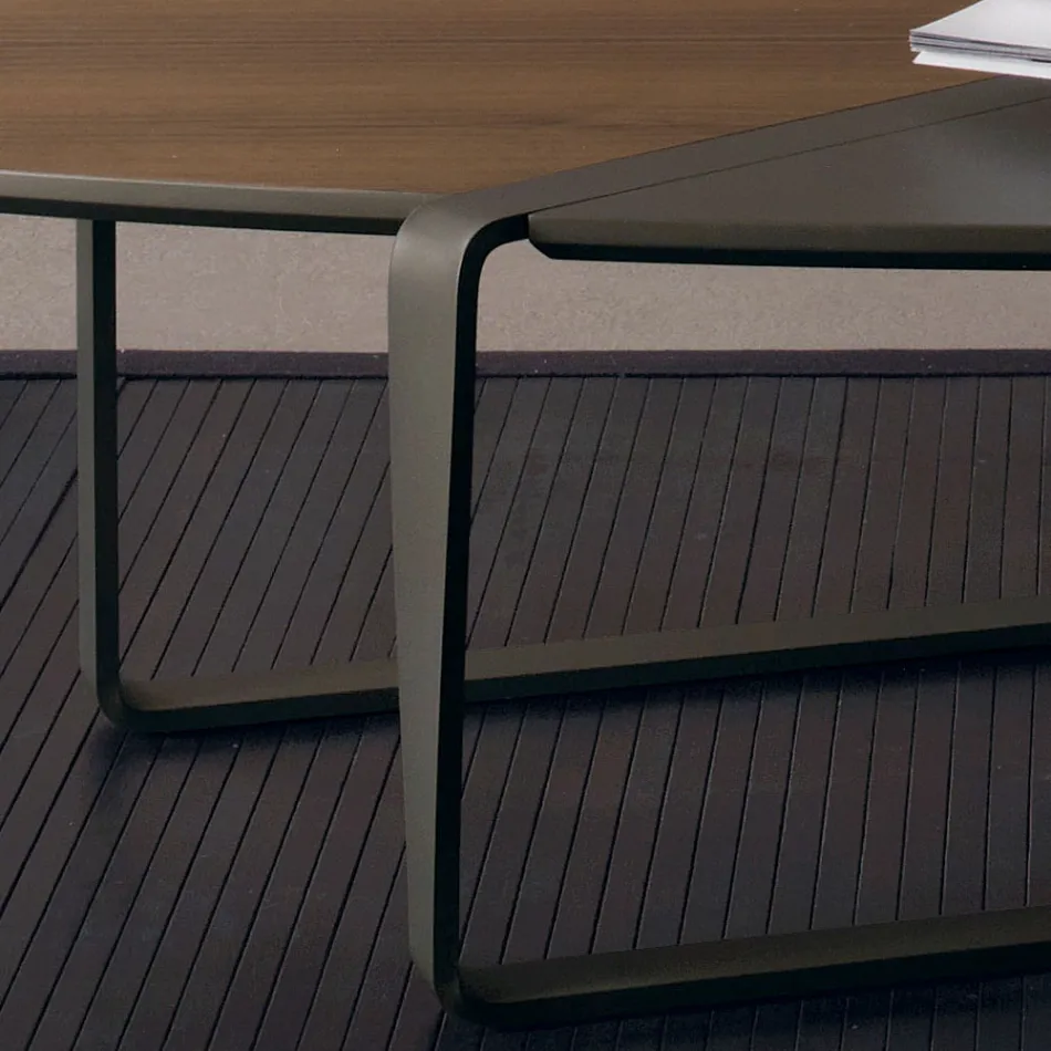 Ovalt sofabord i metal og tofarvet træplade - Comacchio Viadurini