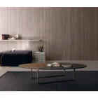 Ovalt sofabord i metal og tofarvet træplade - Comacchio Viadurini