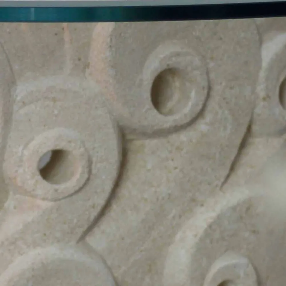 Ovalt sten og glas sofabord, moderne Lindos design Viadurini