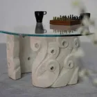 Ovalt sten og glas sofabord, moderne Lindos design Viadurini