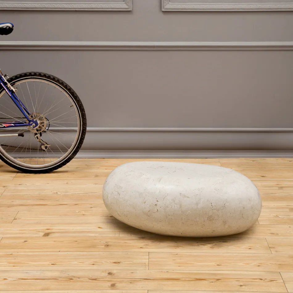 Ovalt sofabord i hvid fossil sten - Alfred Viadurini