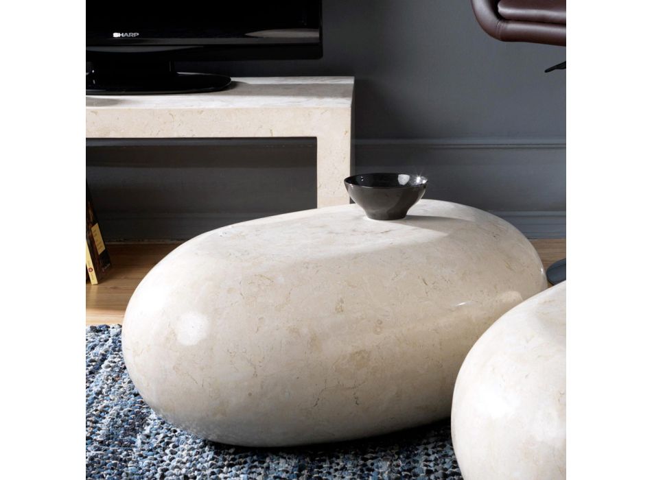 Ovalt sofabord i hvid fossil sten - Alfred Viadurini