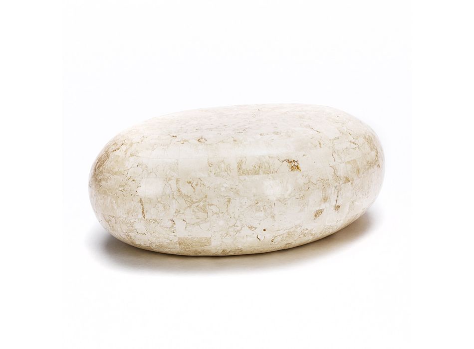 Ovalt sofabord i hvid fossil sten - Alfred Viadurini