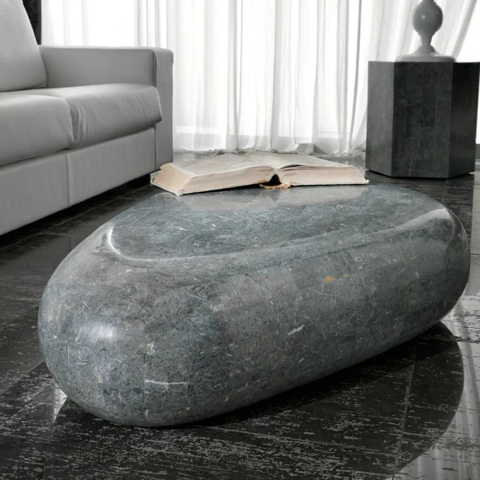 Ovalt sofabord i moderne fossilsten - Avenue Viadurini