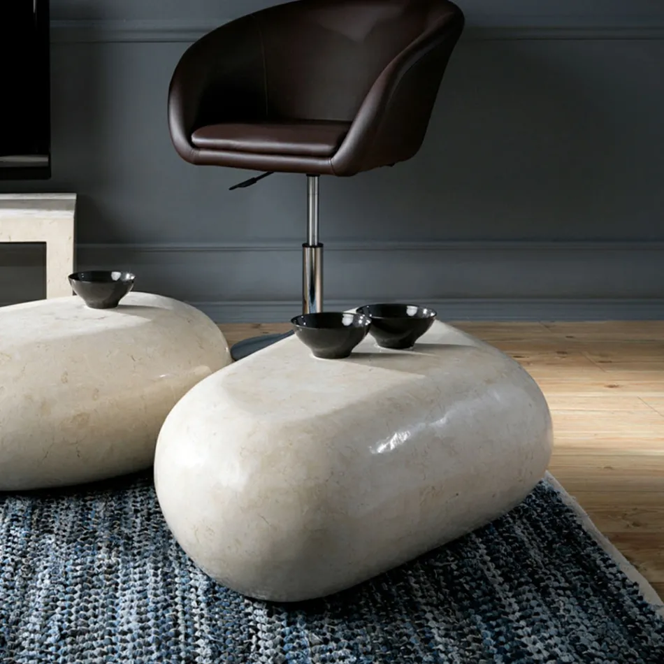 Ovalt sofabord i moderne fossilsten - Avenue Viadurini