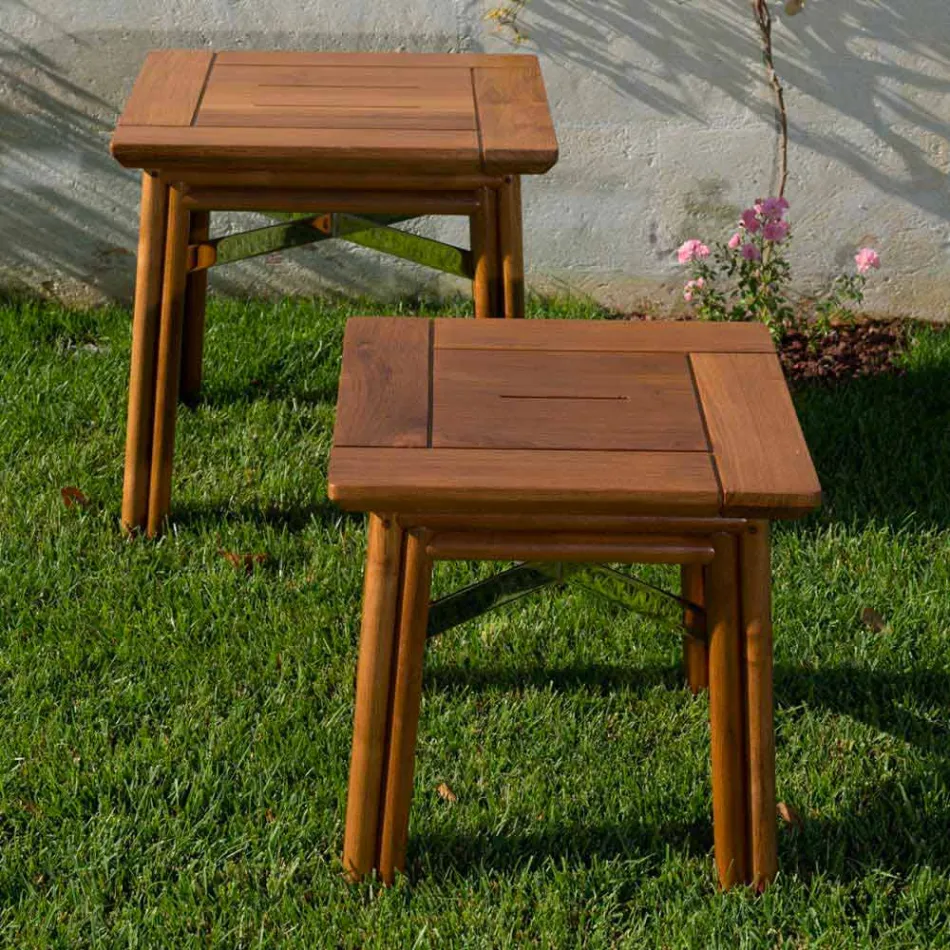 Udendørs sofabord i naturligt eller sort træ, 2 størrelser - Suzana Viadurini